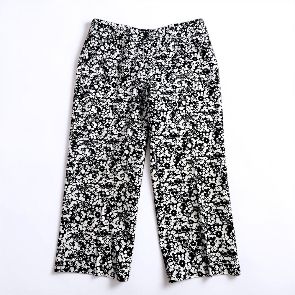 Liz Claiborne Audra Pants 8 Womens Black White Floral Cotton Straight Leg Canvas